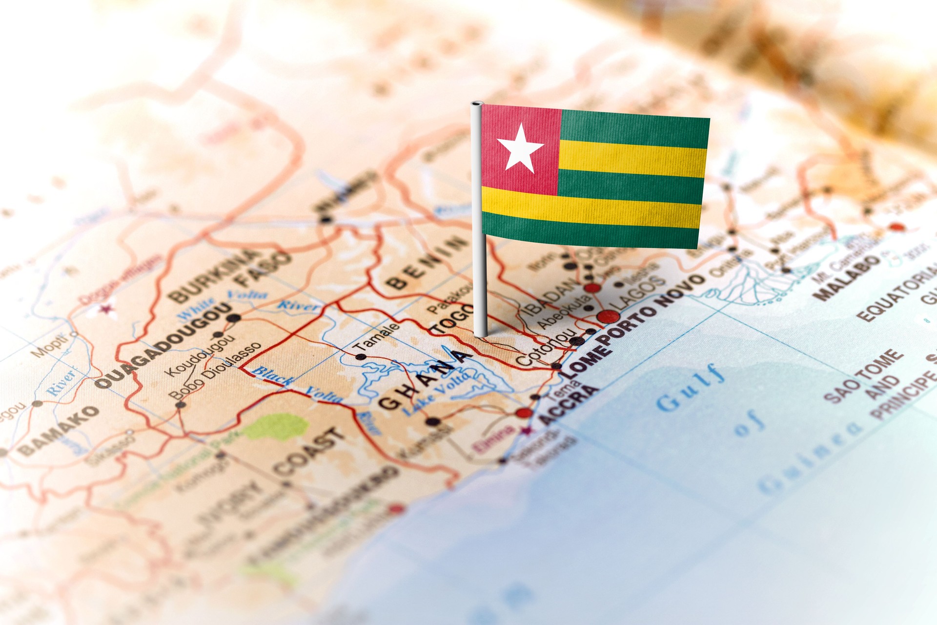 Togo pinned on the map with flag